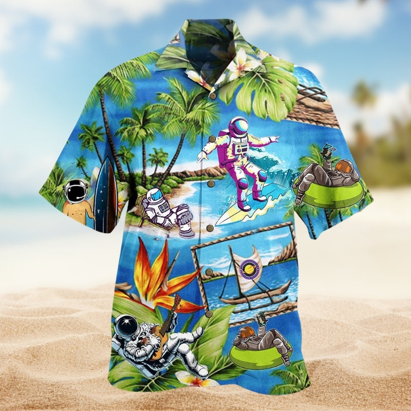 Galaxy Astronaut Hawaiian Shirt For Resort Trips, Coastal Parties, And Warm Weather Style