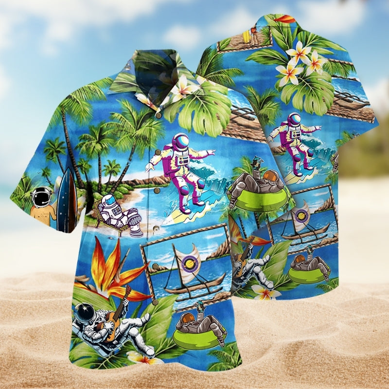 Galaxy Astronaut Hawaiian Shirt For Resort Trips, Coastal Parties, And Warm Weather Style