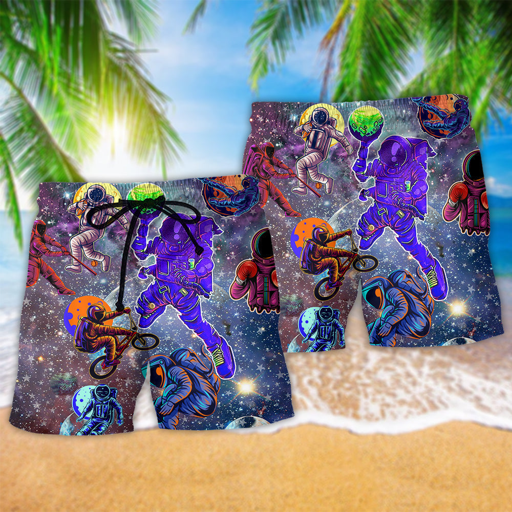 Astronaut Galaxy Discovery Beach Shorts Pattern Detail For Sunny Day Activities And Flexible Everyday Wear