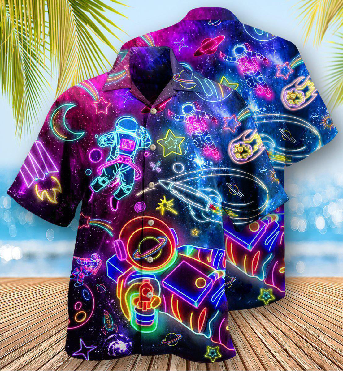 Galaxy Space Explorer Hawaiian Shirt With Detailed Graphic For Resort Getaways Summer Adventures And Casual Gifting