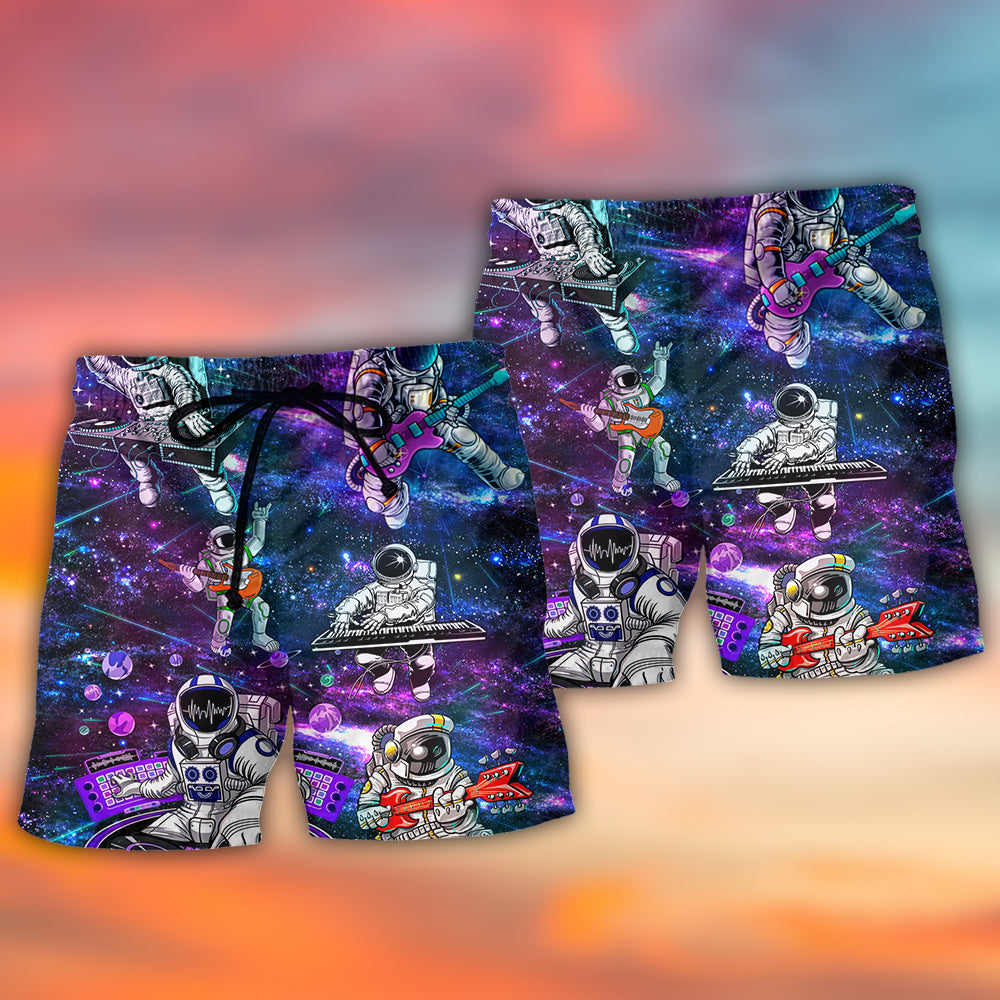 Astronaut Showtime Colorful Space Beach Shorts Pattern View For Coastal Holidays And Casual Activities