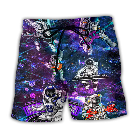 Astronaut Showtime Colorful Space Beach Shorts Design View For Comfortable Resort And Beach Styling