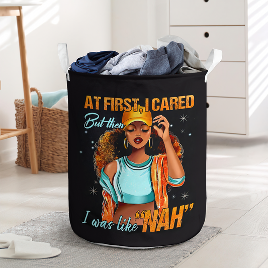 At First I Cared Girl In Yellow Black Woman Laundry Basket For Bathroom Bedroom Storage