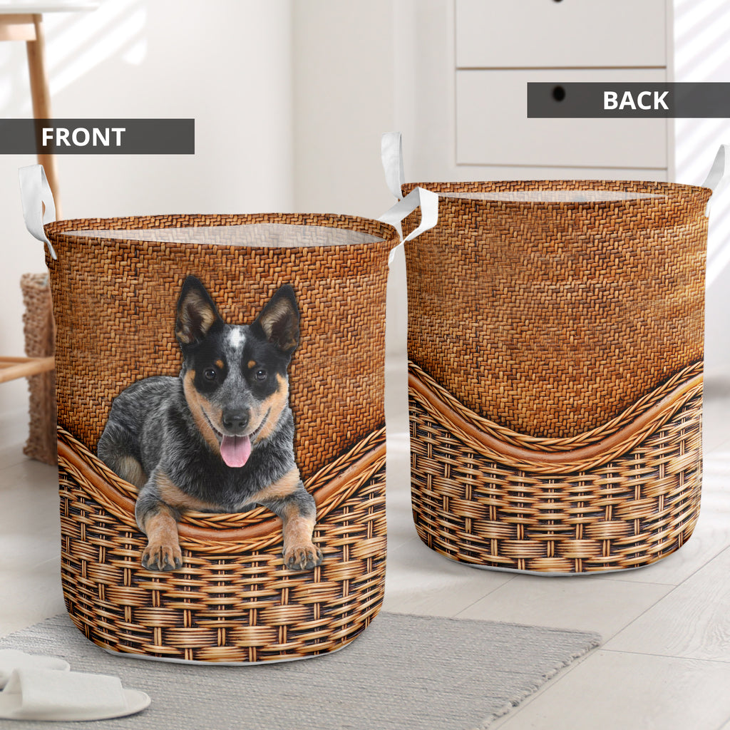 Australian Cattle Dog Rattan Texture Laundry Basket For Room Home Organizer