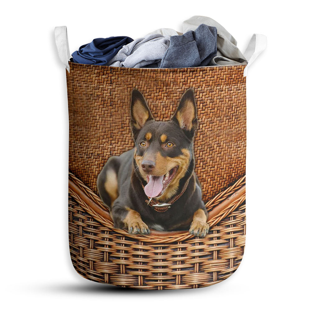 Small Size Australian Kelpie Dog Rattan Texture Laundry Basket For Bathroom Bedroom Storage