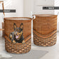 Australian Kelpie Dog Rattan Texture Laundry Basket For Room Home Organizer