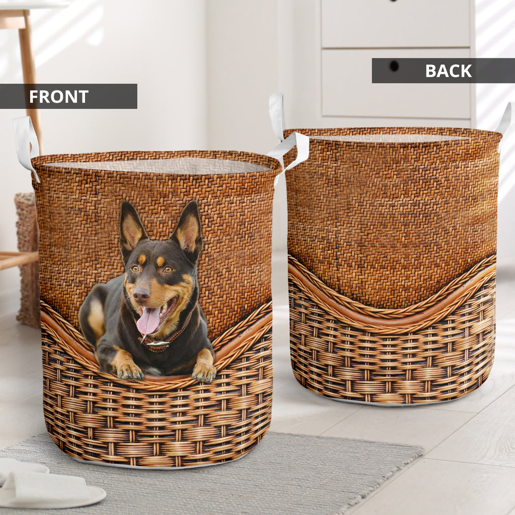 Australian Kelpie Dog Rattan Texture Laundry Basket For Room Home Organizer