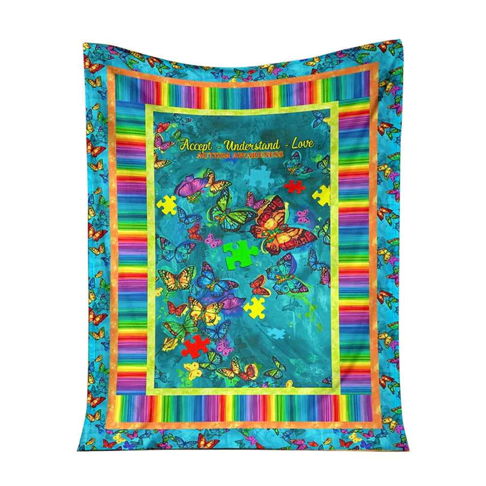 Autism Accept Understand Love Autism Awareness Flannel Blanket For Cozy Bedroom Sofa Decor