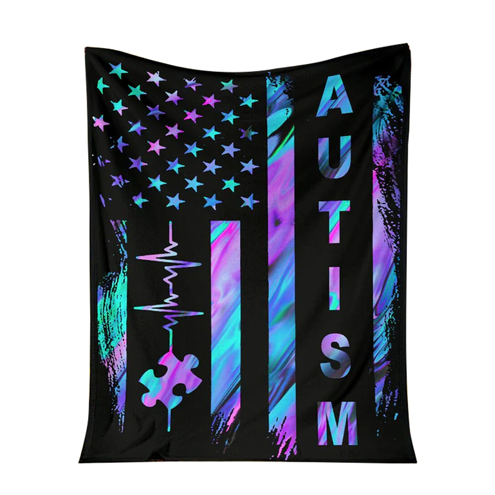 Autism Awareness American Flag Color Flannel Blanket For Cozy Bedroom Sofa Decor