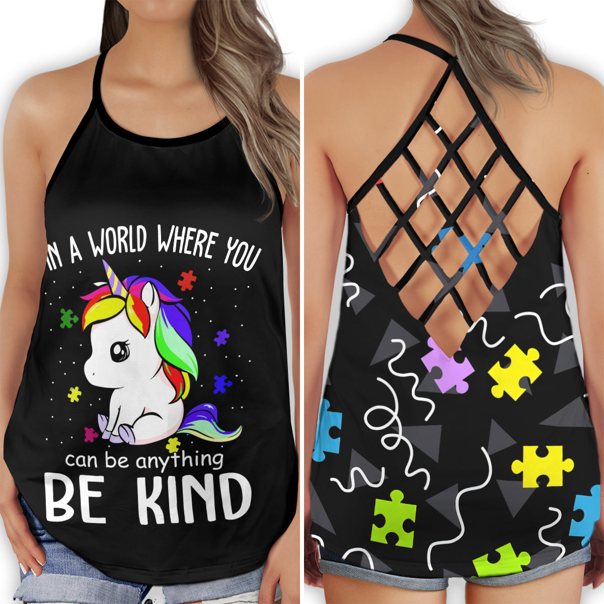 Autism Awareness Kind Unicorn Positive Energy Hollow Tank Top For Community Events And Positive Support