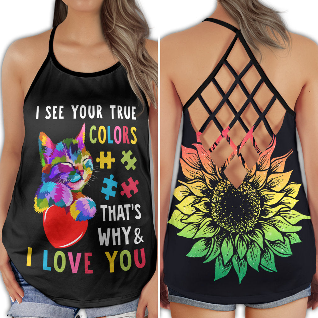 Autism Love True Colors Cat Hollow Tank Top For Community Events And Positive Support