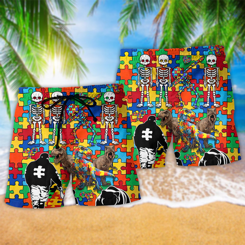 Autism Awareness Acceptance Beach Shorts Pattern Detail For Casual Outings And Easy Warm Weather Wear