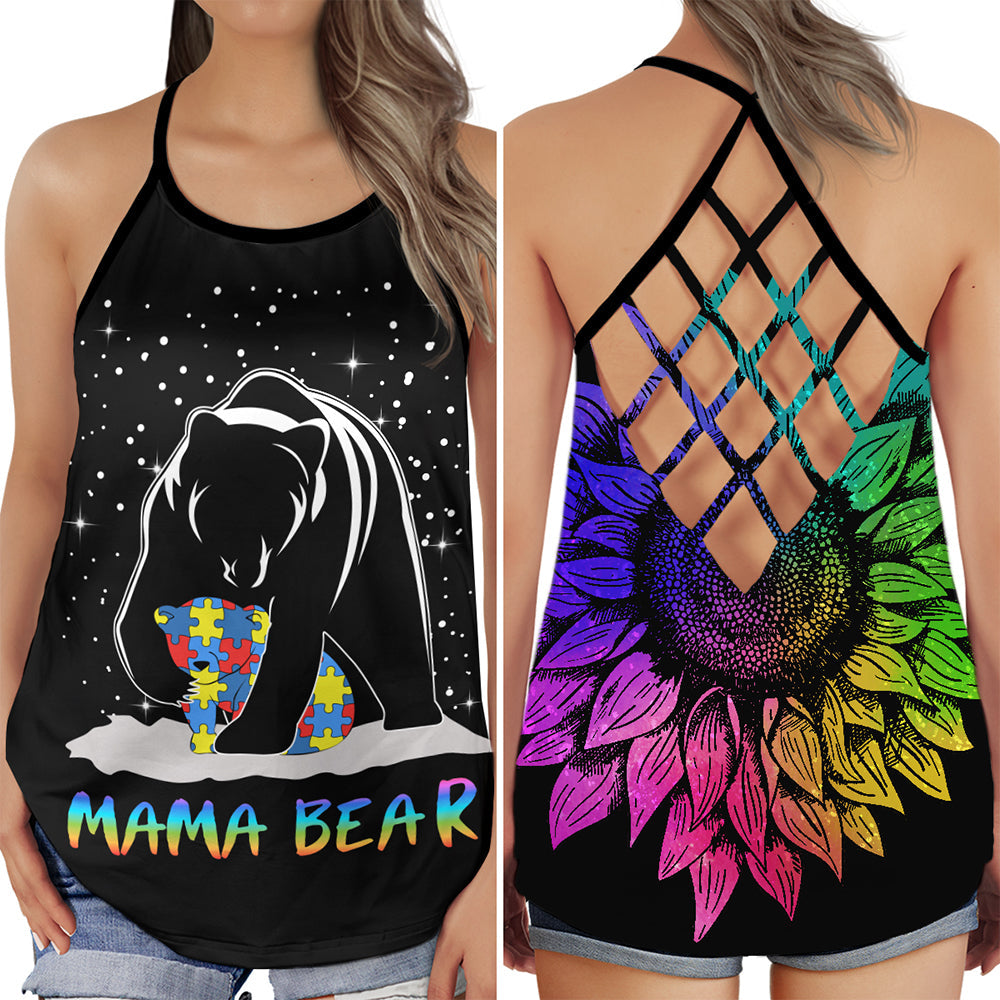 Autism Mama Bear Sunflower Support Hollow Tank Top For Community Events And Positive Support