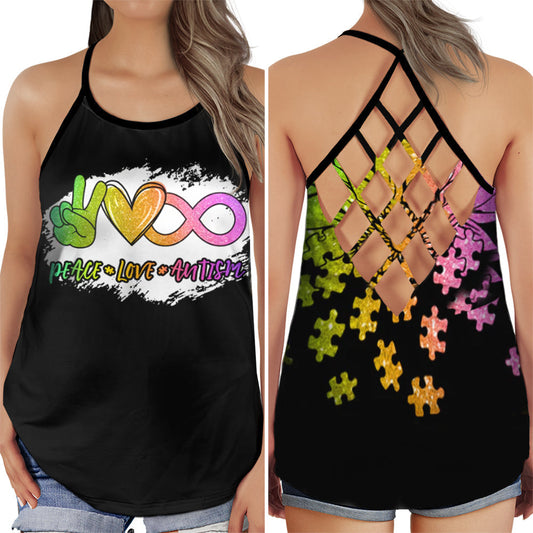 Autism Awareness Peace Love Support Hollow Tank Top For Community Events And Positive Support