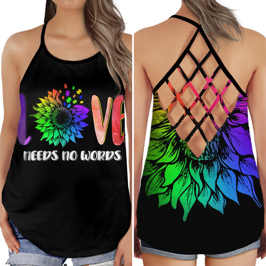 Autism Sunflower Unspoken Love Support Hollow Tank Top For Community Events And Positive Support