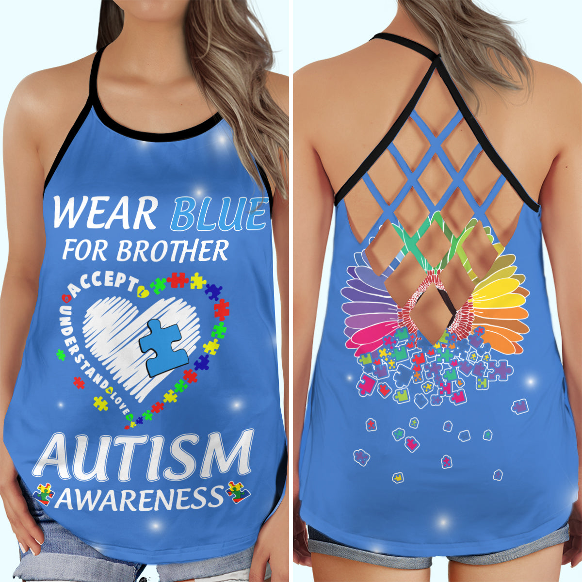 Autism Blue For Family Support Hollow Tank Top For Community Events And Positive Support