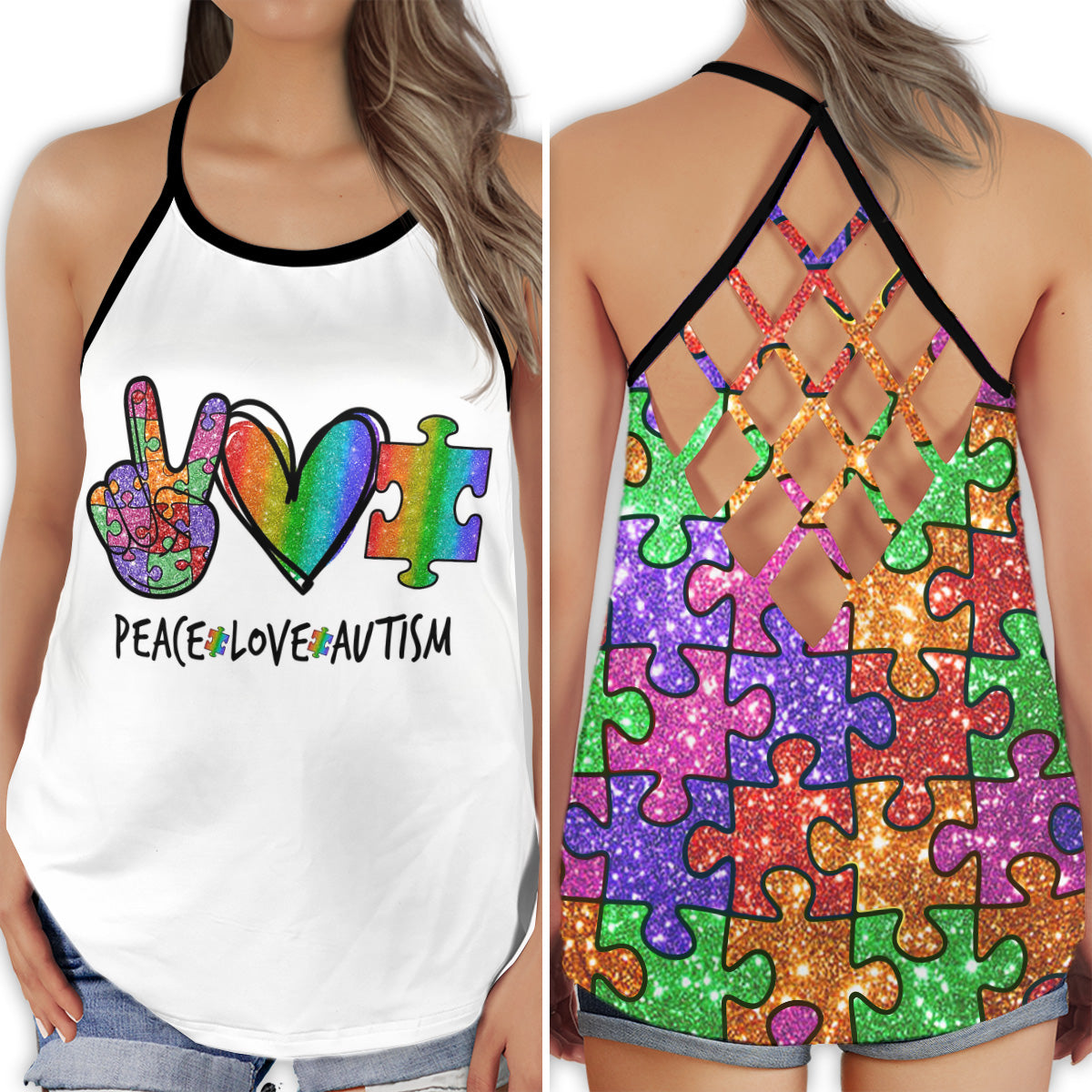 Autism Peace Love Awareness Hollow Tank Top For Community Events And Positive Support