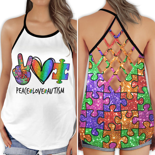 Autism Peace Love Awareness Hollow Tank Top For Community Events And Positive Support