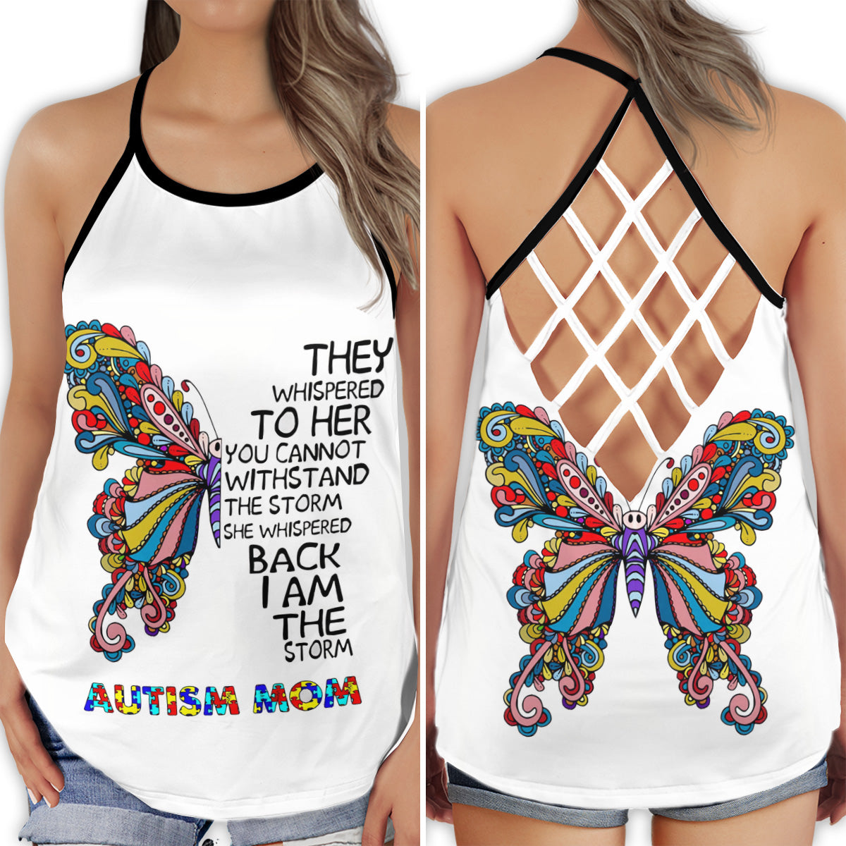Autism Butterfly Storm Strength Hollow Tank Top For Community Events And Positive Support