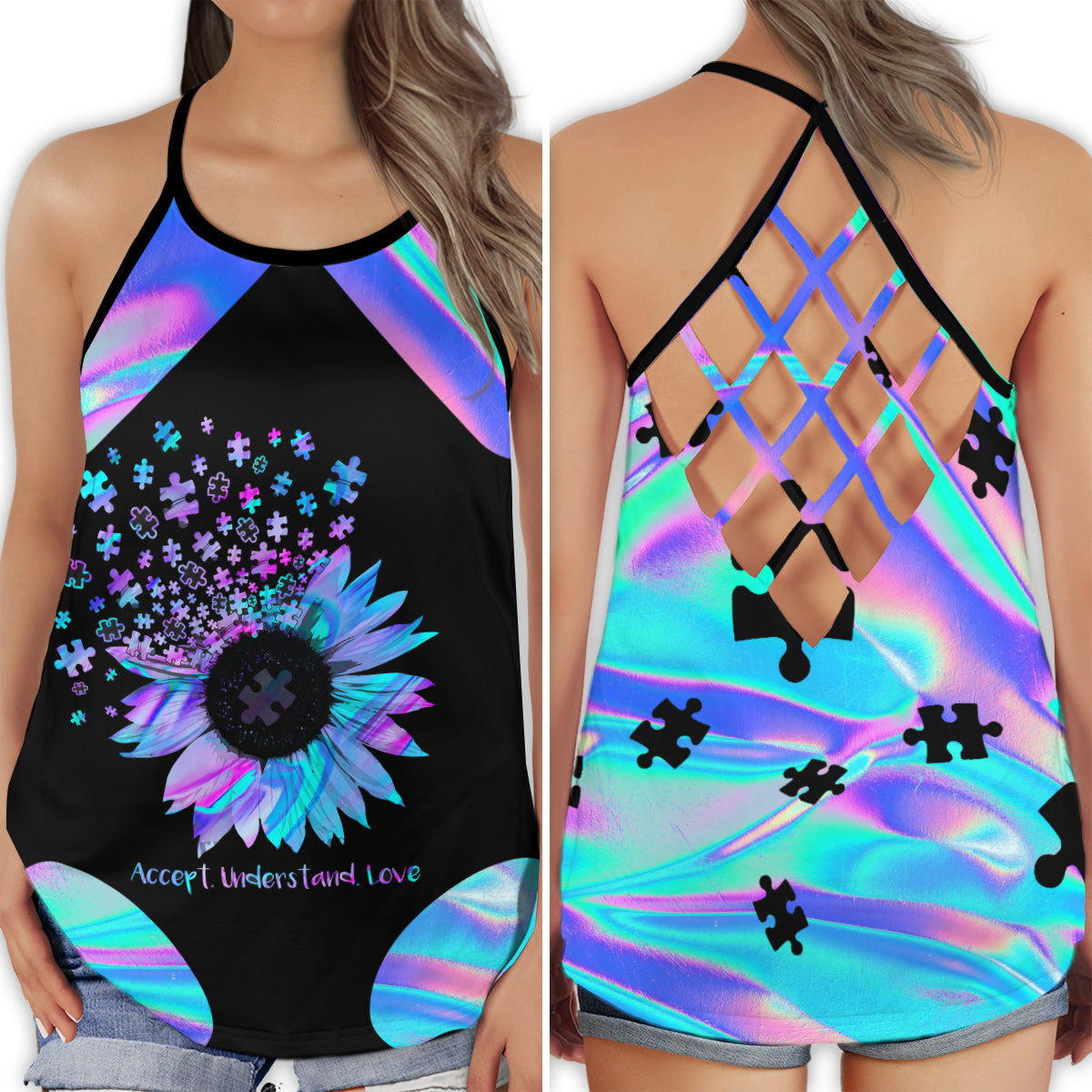 Autism Sunflower Acceptance Understanding And Love Hollow Tank Top For Community Events And Positive Support