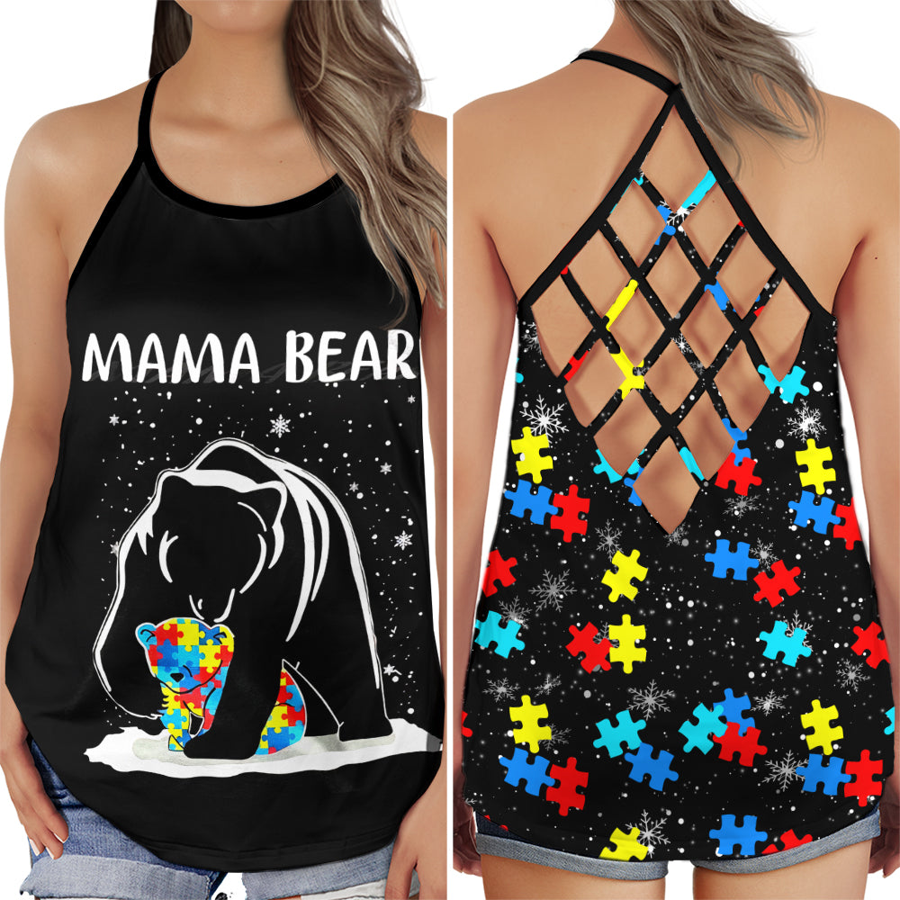 Autism Love Mama Bear Awareness Support Art Hollow Tank Top For Community Events And Positive Support