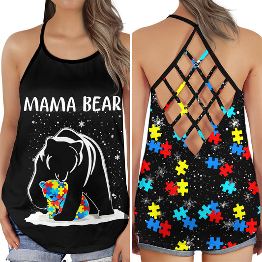 Autism Love Mama Bear Awareness Support Art Hollow Tank Top For Community Events And Positive Support