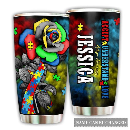 Autism Rose Accept Understand Love Personalized 20 Oz Tumbler For Coffee Travel And Daily Drinks