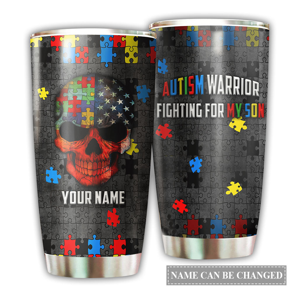 Autism Warrior Fighting For My Son Personalized 20 Oz Tumbler For Coffee Travel And Daily Drinks