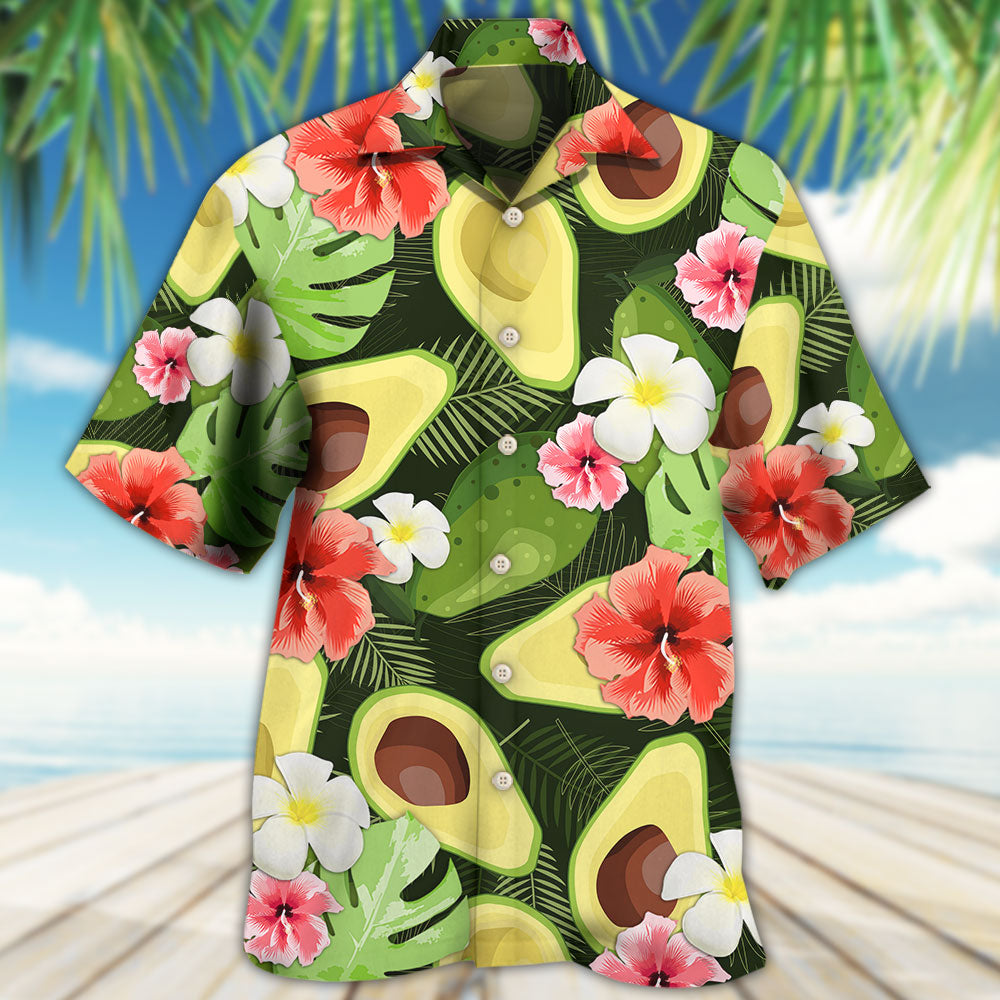 Tropical Floral Avocado Hawaiian Shirt For Summer Events And Casual Outdoor Wear