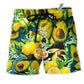 Avocado Lemon Summer Time Hawaiian Print Beach Shorts For Tropical Vacation Wear