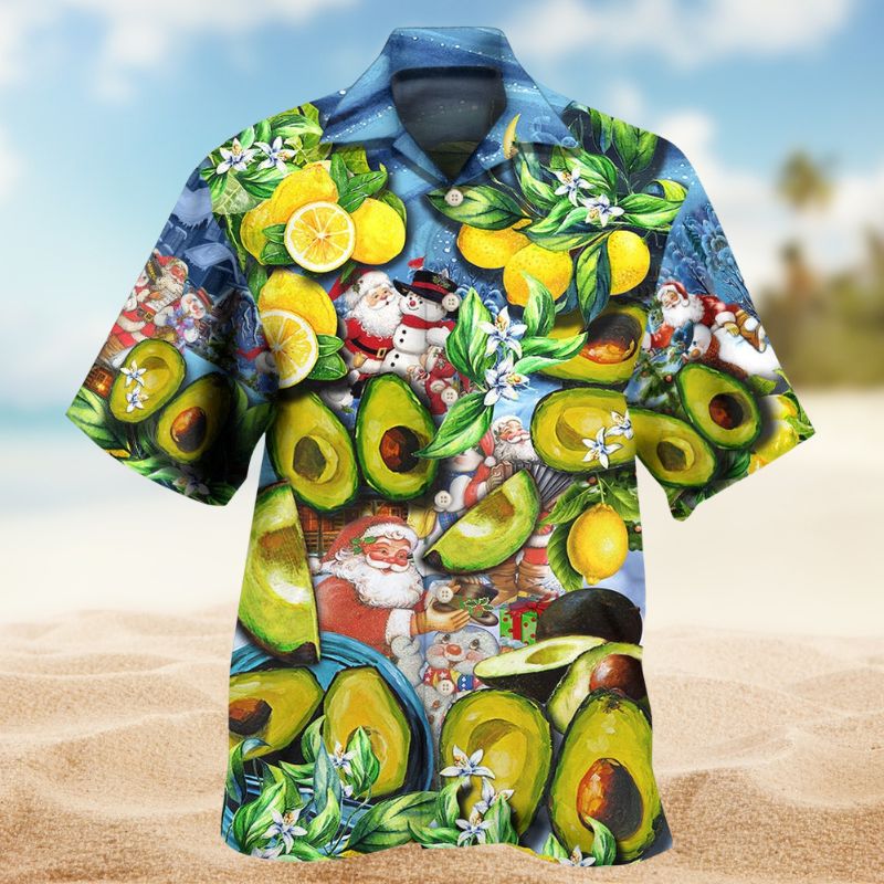 Summer Avocado Lemon Christmas Hawaiian Shirt For Winter Celebrations, Beach Travel, And Relaxed Holiday Wear