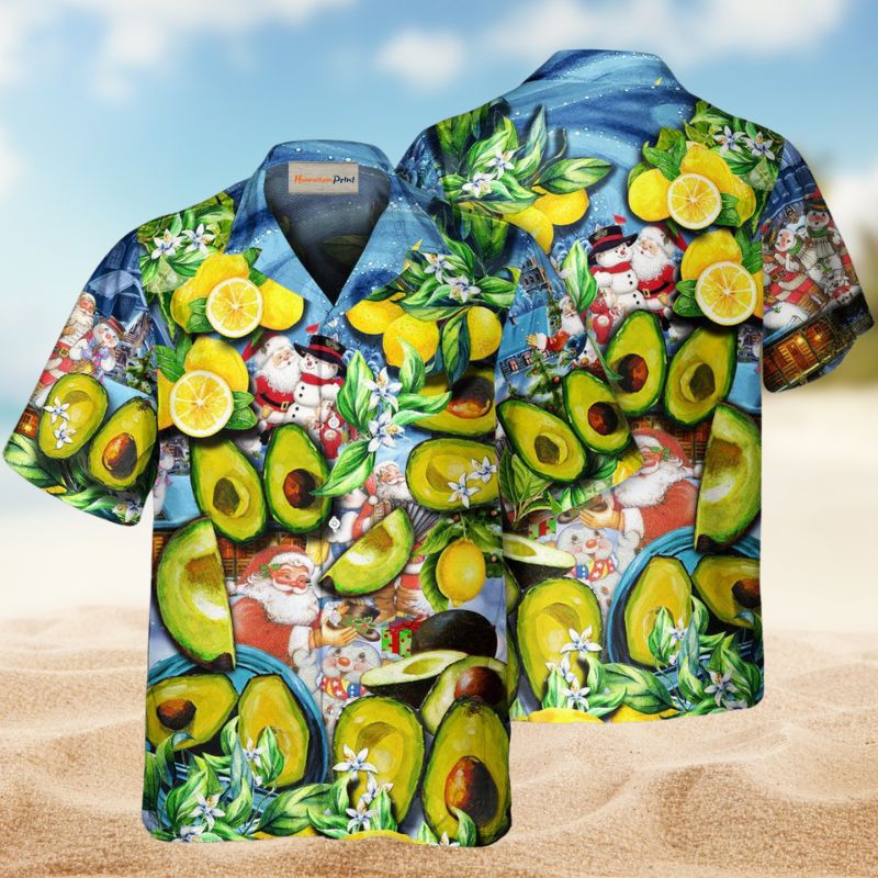 Summer Avocado Lemon Christmas Hawaiian Shirt For Winter Celebrations, Beach Travel, And Relaxed Holiday Wear