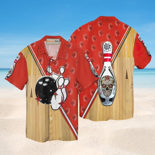 Bold Bowling Skull Hawaiian Shirt For Sports Fans, Summer Outings, And Relaxed Vacation Wear