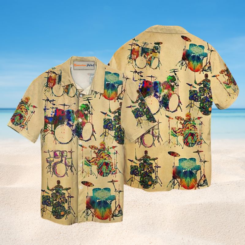 Bold Drum Music Hawaiian Shirt For Festival Travel, Beach Gatherings, And Relaxed Summer Style
