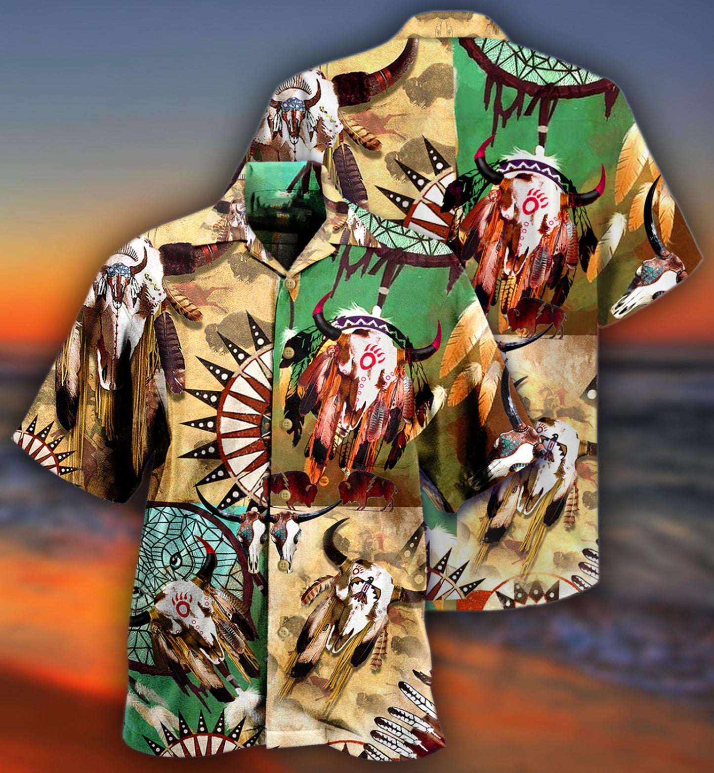 Bohemian American Awesome Spirit Hawaiian Shirt Artwork Detail For Tropical Trips And Casual Outings