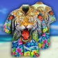 Floral Tiger Hawaiian Shirt With All Over Print For Beach Parties Vacation Travel And Relaxed Casual Style