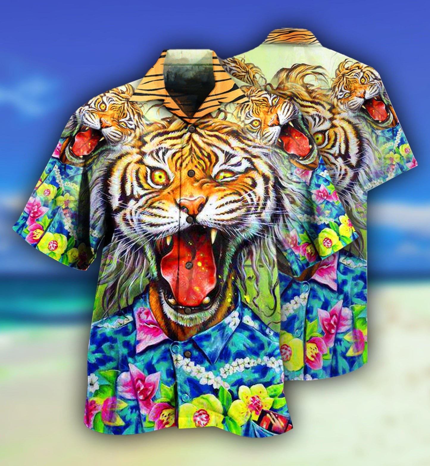 Floral Tiger Hawaiian Shirt With All Over Print For Beach Parties Vacation Travel And Relaxed Casual Style