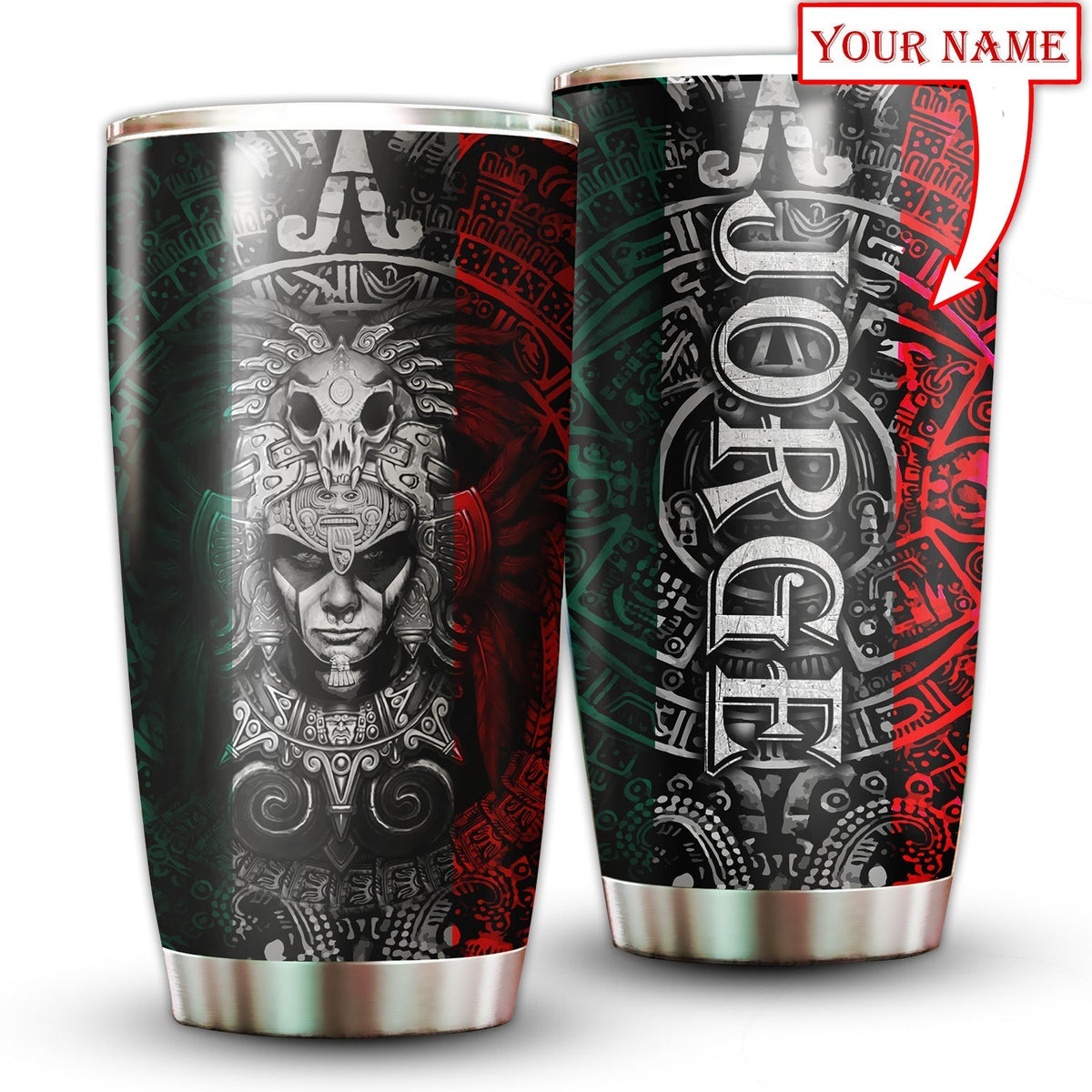 Aztec Mexico Green And Red Personalized 20 Oz Tumbler For Coffee Travel And Daily Drinks
