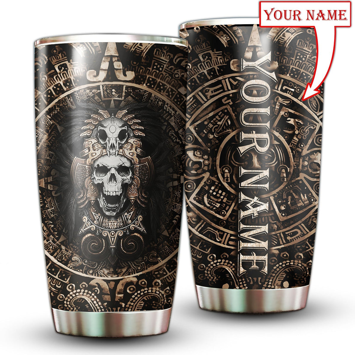 Aztec Skull Mexico Personalized 20 Oz Tumbler For Coffee Travel And Daily Drinks
