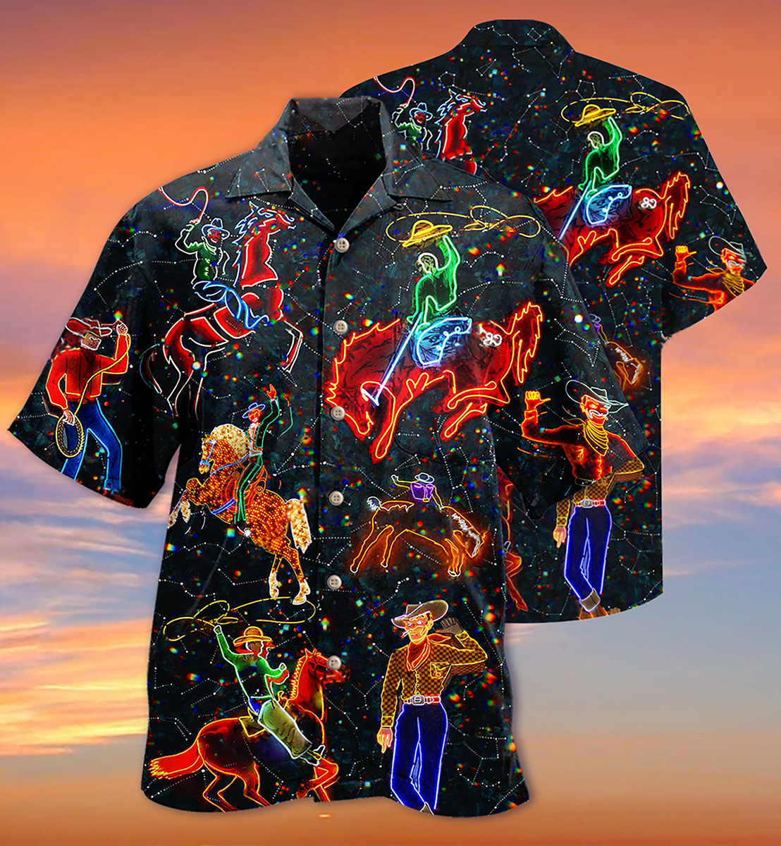 Neon Vintage Cowboy Hawaiian Shirt For Poolside Relaxation And Sunny Getaways