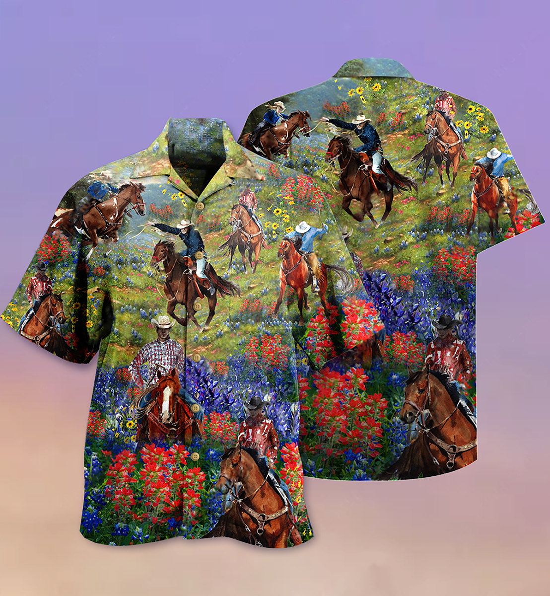 Cowboy Floral Romance Western Hawaiian Shirt For Tropical Retreat And Resort Wear