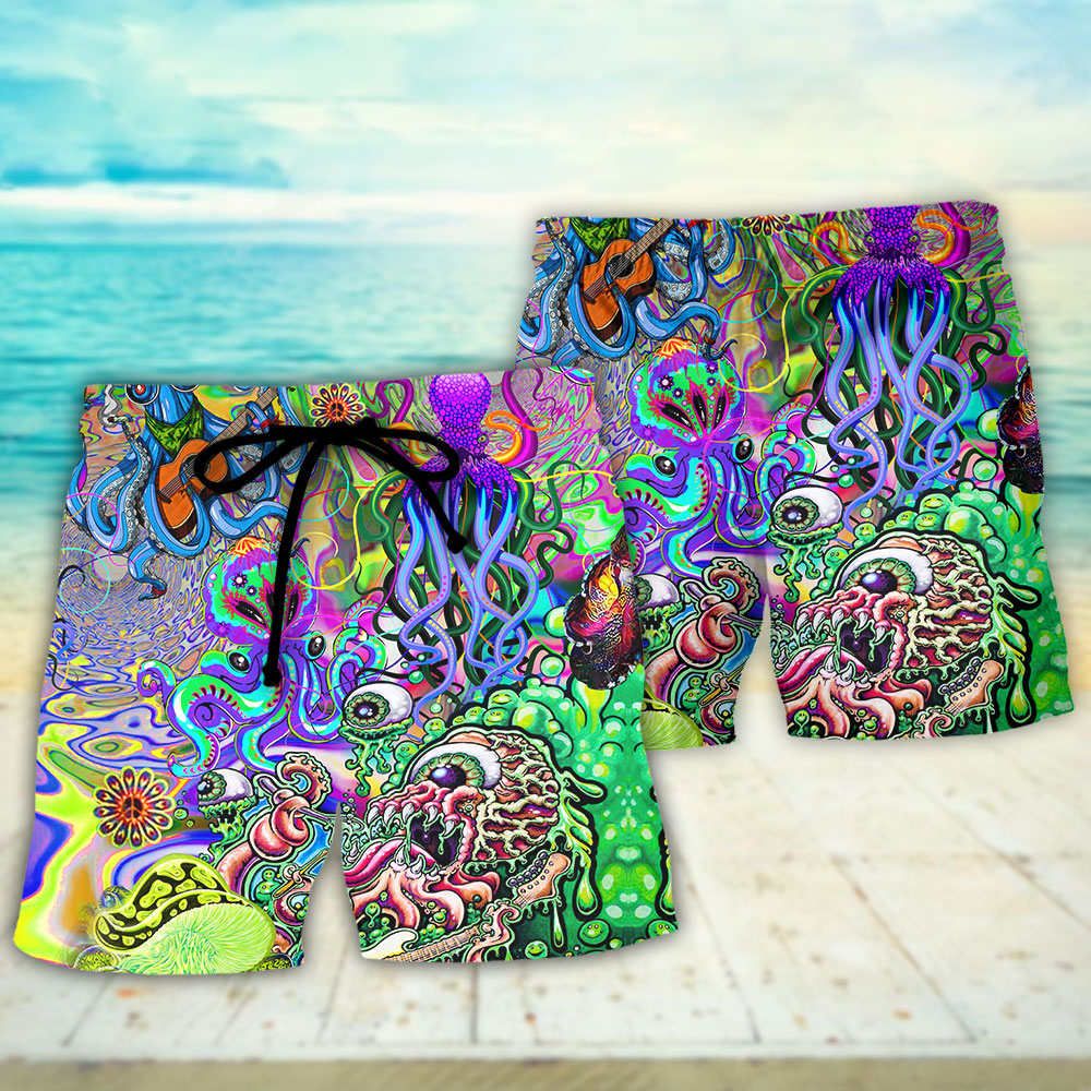 Hippie Octopus Music Beach Shorts Design Detail For Coastal Escapes And Daily Wear