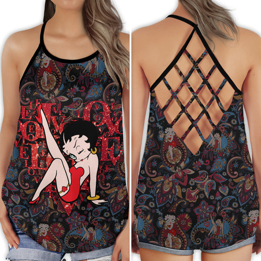 Beautiful Love Floral Cute Theme Hollow Tank Top For Yoga Practice And Summer Outings
