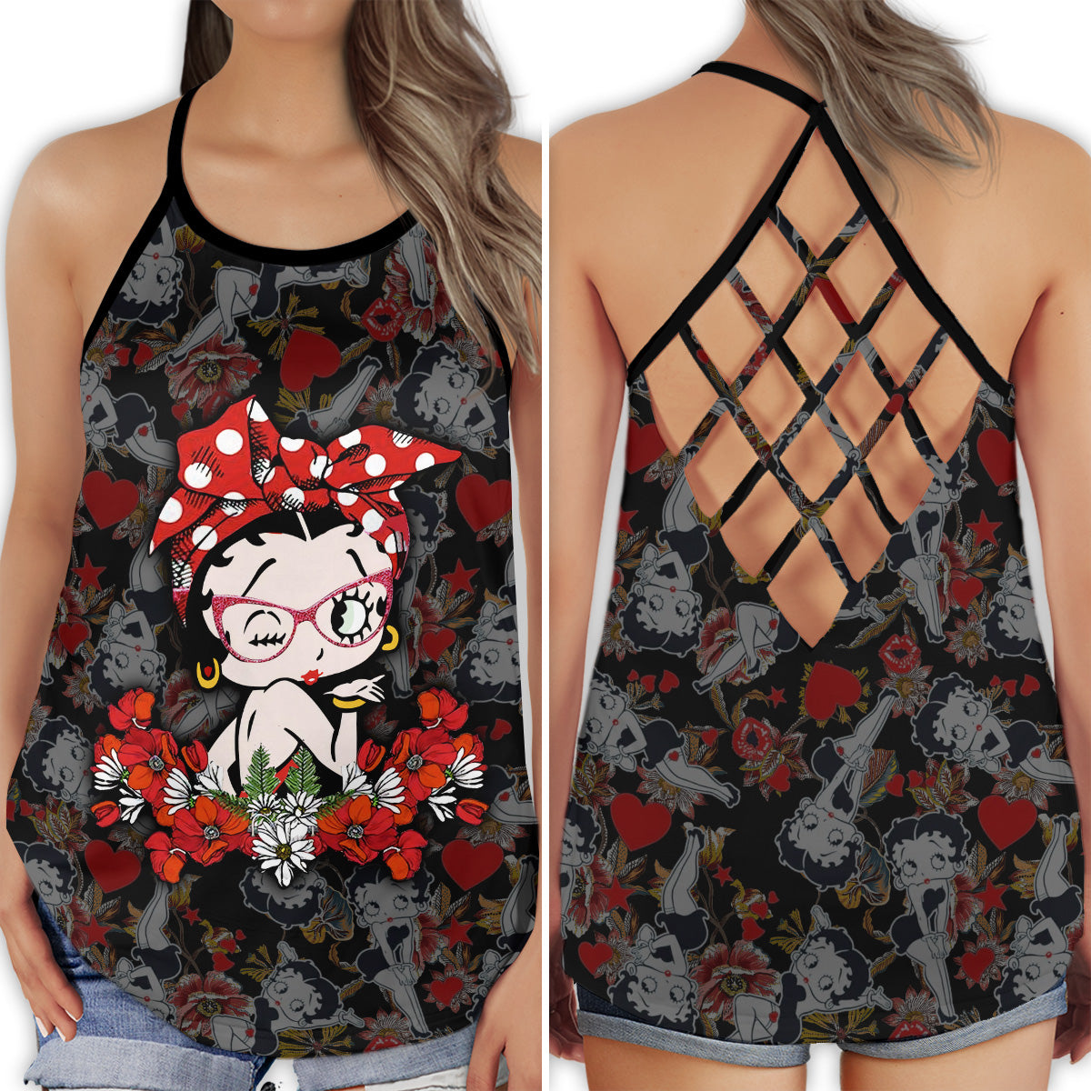 Cute Love Character Theme Hollow Tank Top For Yoga Workouts And Casual Wear
