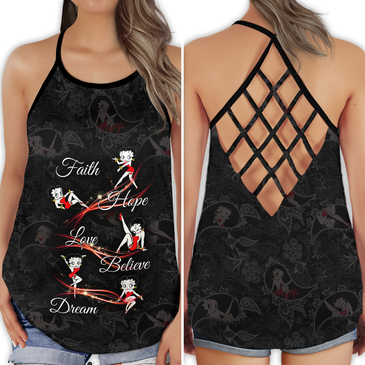 Beautiful Love Faith Theme Hollow Tank Top For Yoga Workouts And Casual Wear