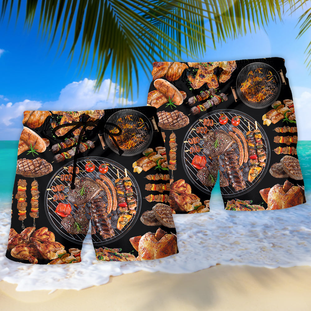 BBQ For Life Grilling Lover Lifestyle Beach Shorts Print View For Coastal Escapes And Casual Outings