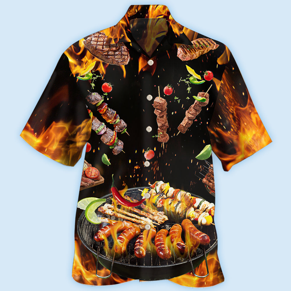 Food BBQ Fire Hawaiian Shirt For Creative Weekends, Resort Travel, And Comfortable Summer Style