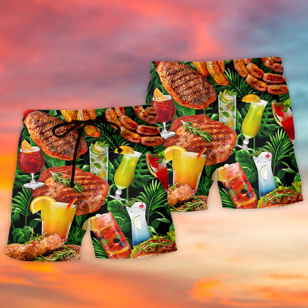 BBQ Cocktail Party Tropical Leaf Beach Shorts Pattern Detail For Coastal Travel And Thoughtful Gift Giving