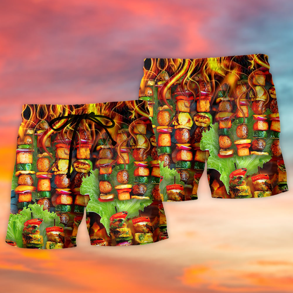 BBQ Fire Heat Grilling Beach Shorts Design View For Comfortable Resort And Beach Styling