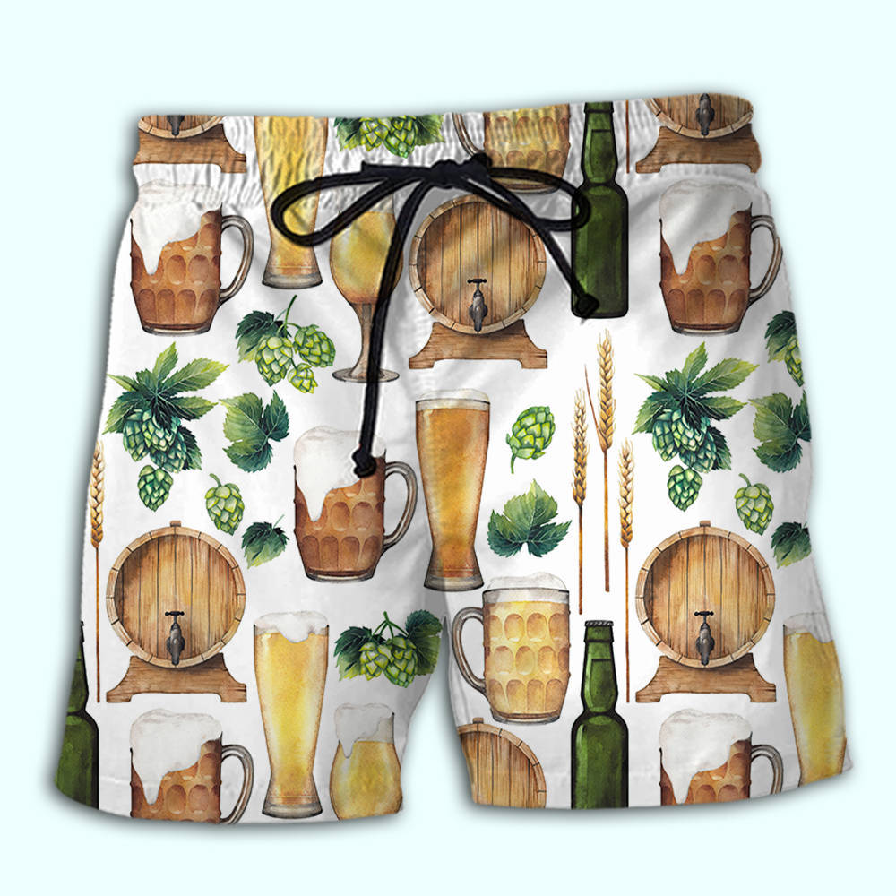 Beer Items Beach Shorts Pattern View For Relaxed Vacation Styling